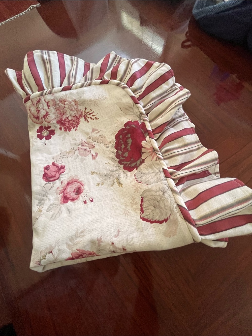 Waverly Floral Ruffled Pillow Sham in Cream and Dusty Rose